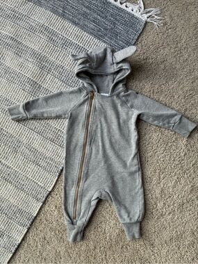 Mini Rodini Gray Hooded One-Piece Romper with Ears